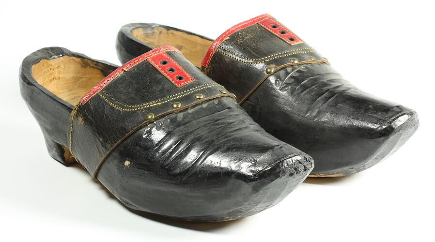 Sabots - Wood, Black with Red Detail, late 19th century
