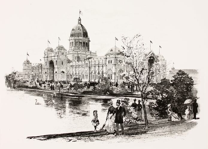 Print - Sketch of the Exhibition Building, Melbourne, 1880-1881