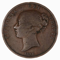 Coin - Penny, Queen Victoria, Great Britain, 1845 (Obverse)
