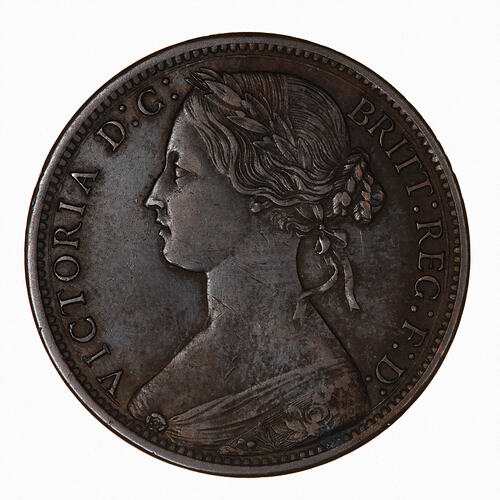 Coin - Penny, Queen Victoria, Great Britain, 1865 (Obverse)