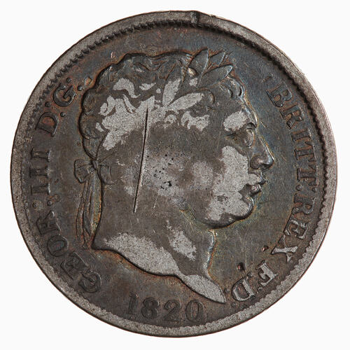 Coin - Shilling, George III, Great Britain, 1820 (Obverse)