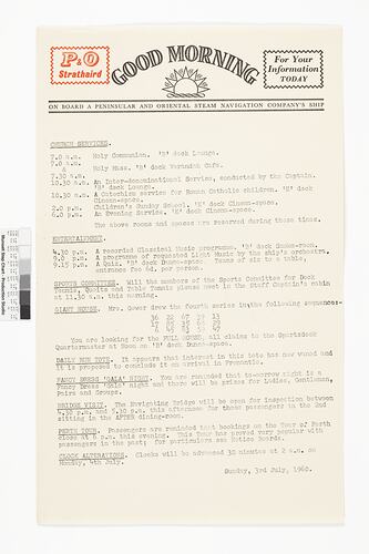 Newsletter - 'Good Morning', P&O Lines, Strathaird, 3 Jul 1960