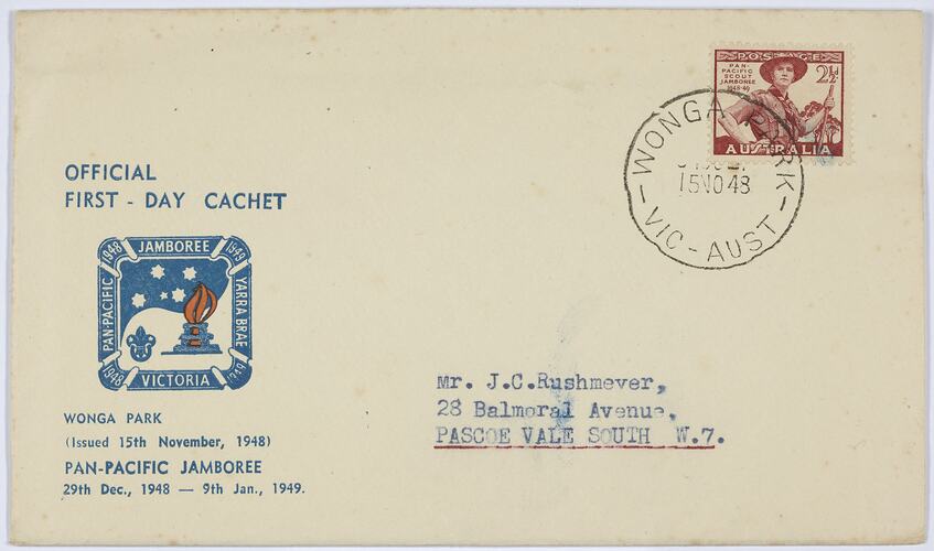 First Day Cover - Pan-Pacific Scout Jamboree, 2 1/2 Pence, Australia, 15 Nov 1948