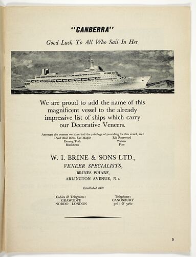 Brochure - 'SS Canberra Maiden Voyage Souvenir', P&O-Orient Line, 1961