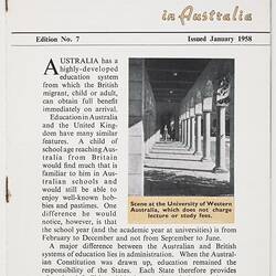 Booklet - Department of Immigration, 'Facts About Education in Australia', Jan 1958