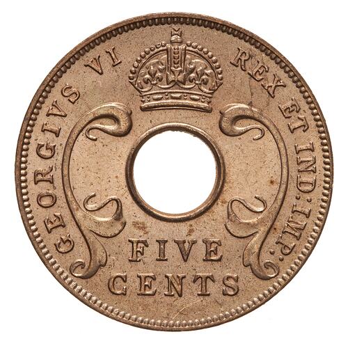 Coin - 5 Cents, British East Africa, 1942