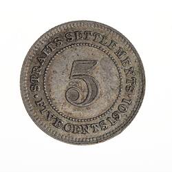 Coin - 5 Cents, Straits Settlements, 1901