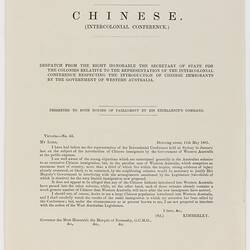 Parliamentary Paper - Chinese Intercolonial Conference, Government of Victoria, 1881