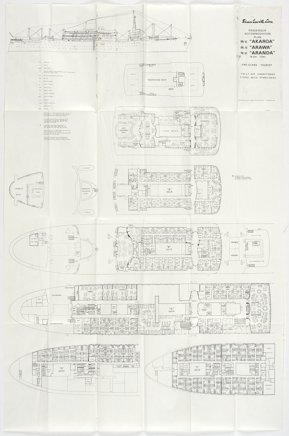 Accommodation Plan - Shaw Savill Line, MV Arawa, MV Aranda & MV Akaroa ...