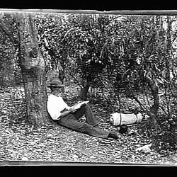 Glass Negative - Swagman Resting under the Shade of a Tree, by A.J. Campbell, Australia, circa 1900