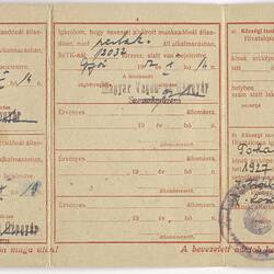 Ticket - Train Travel Permit, Issued to Sandor Tokai, 1952