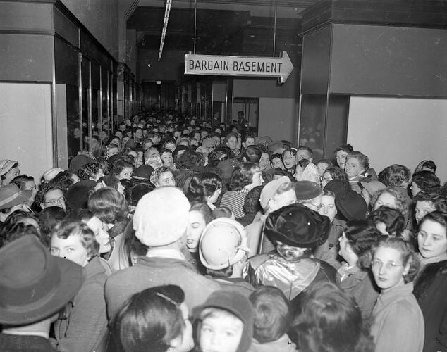 Myer Pty Ltd, Crowd at Sales Opening, Melbourne, Victoria, 1953