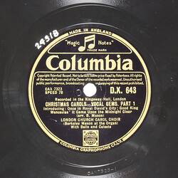 Disc Recording - Columbia, "Christmas Carols - Vocal Gems, parts 1 and 2", London Church Carol Choir, 1934