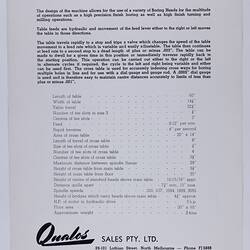 Trade Literature - Qualos Sales Pty Ltd, Boring Machine Tools, 1950