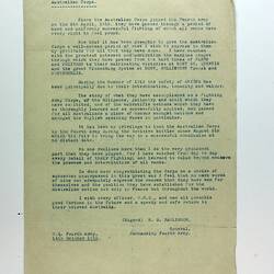 Typed document on crumpled paper.