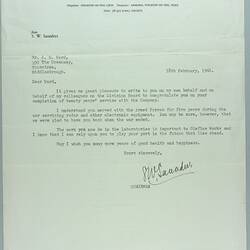 Letter - 'ICI Heavy Organic Chemicals Limited', Billingham UK, 18 Feb 1960