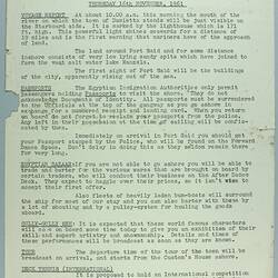 Information Sheet - P&O SS Stratheden, 'Today's Events', Approaching Port Said, 16 Nov 1961