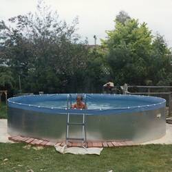 Digital Photograph - Child Swimming in Woods' Family Back Yard Pool, Lalor, 1975