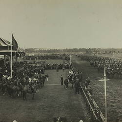 Photograph - Federation Celebrations, 'The Royal Review at Flemington Racecourse, New South Wales Lancers Marching Past', Melbourne, May 1901