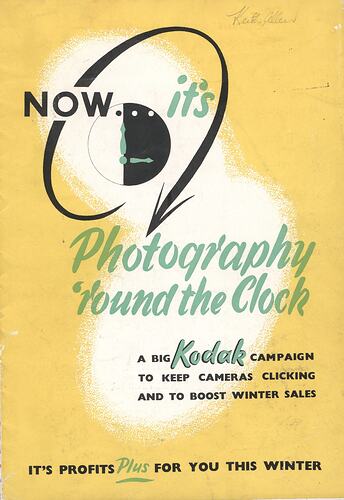 Brochure -  'Now its Photography 'Round the Clock', Kodak Australasia Pty Ltd, Coburg, May 1952