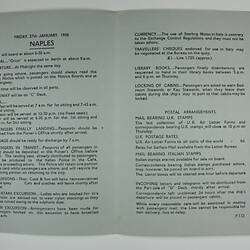 Booklet - 'Naples',  S.S. Orion, Orient Line, 27 Jan 1956