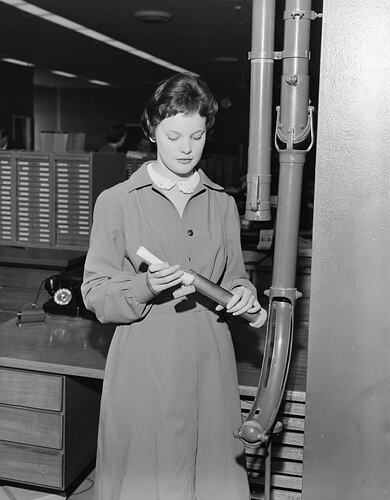 William Adams & Company Ltd, Woman Sending Memorandum, Melbourne, Victoria, 07 Aug 1959