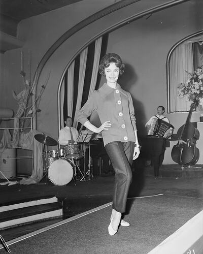 Australian Wool Board, Female Model on Stage, Melbourne, 27 Aug 1959