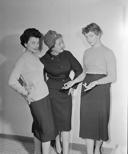 Crestknit Industries, Three Women Modelling Garments, Hawthorn, Victoria, 15 Sep 1959
