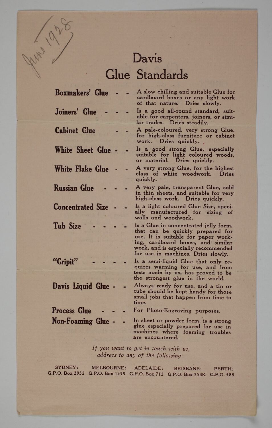 Publicity Leaflet Davis Gelatine (Australia) Pty Ltd, Adhesives, 1928
