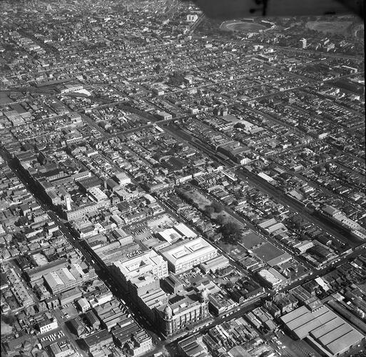 Monochrome aerial photograph of Prahan.