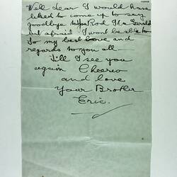 Hand-written page of letter on unlined paper