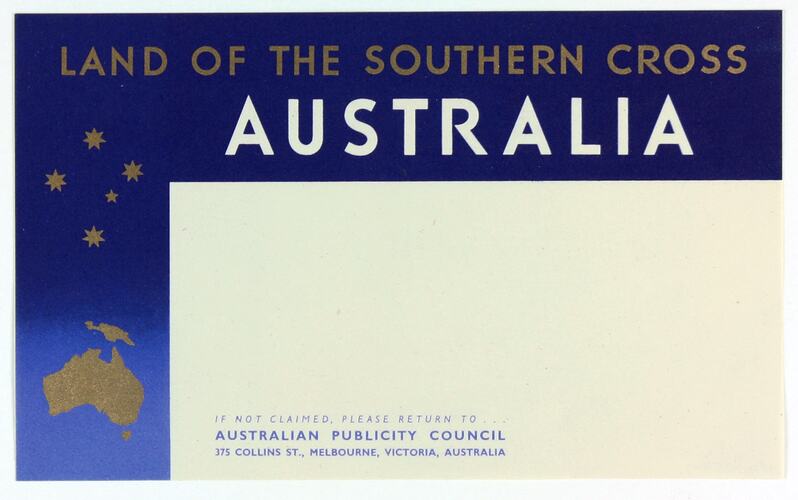 Compliments Slip - 'The Land of the Southern Cross, Australia', Australian Publicity Council, 1956