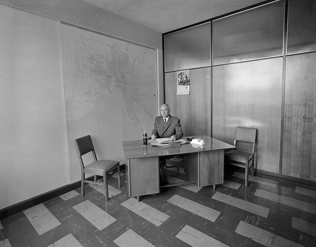 Coca Cola, Man Sitting in an Office, Moorabbin, Victoria, 16 Jan 1960