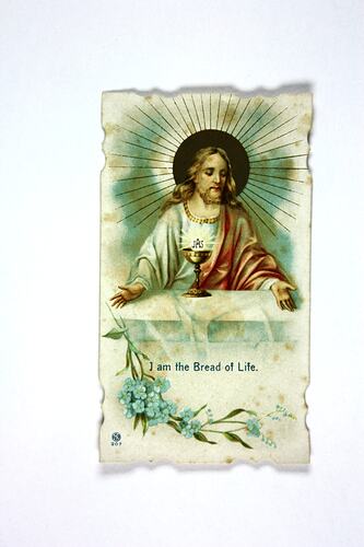 Front of postcard with illustration of Jesus.