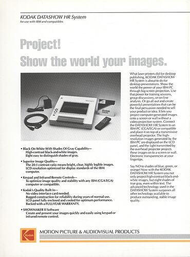 Printed text and photograph of projector accessories.