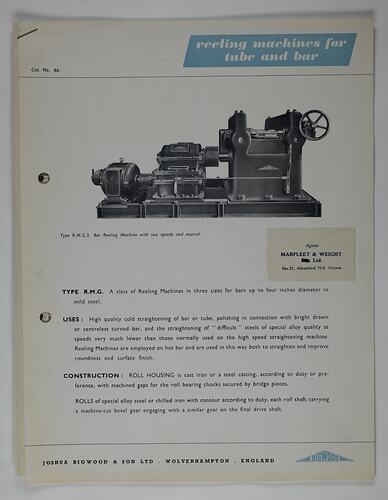 Photo image of machine and descriptive printed text.