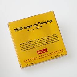 Back of yellow rectangular, Kodak branded cardboard box.