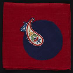 Folded red handkerchief with Paisley Applique.