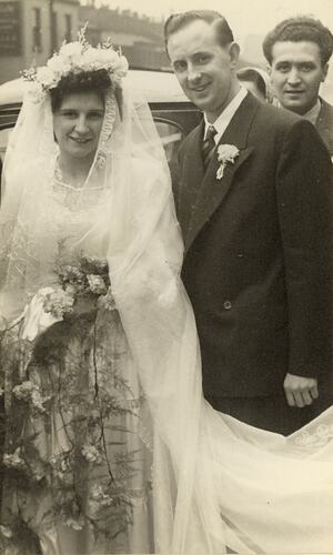 James & Eileen Leech Next to Bridal Car, Manchester, England, 1949