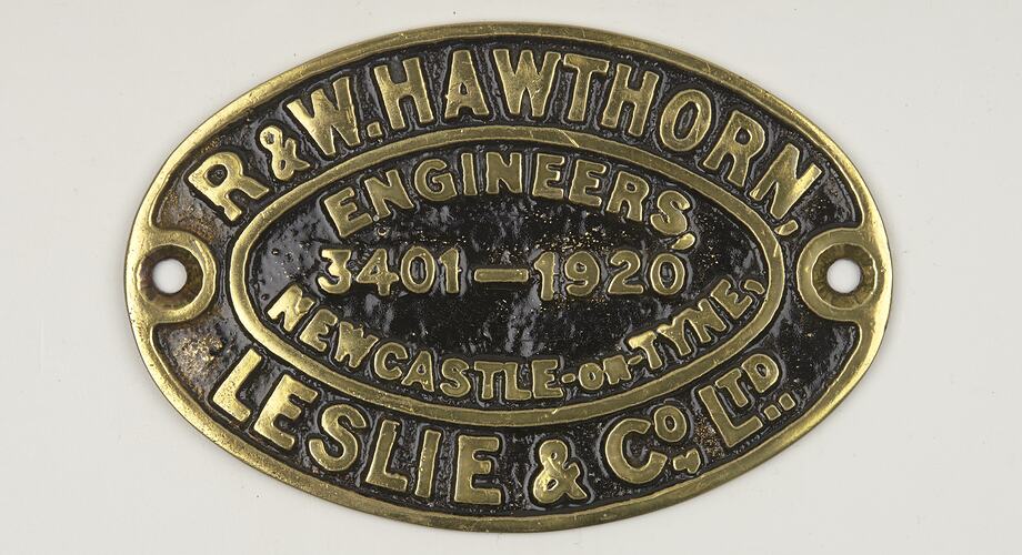 Locomotive Builders Plate R & W Hawthorn Leslie & Co., 1920