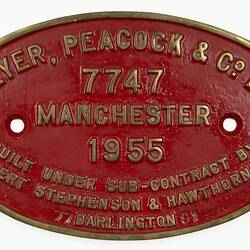 Locomotive Builders Plate - Beyer Peacock & Co. Ltd. & Robert Stephenson & Hawthorns Ltd, England, 1955