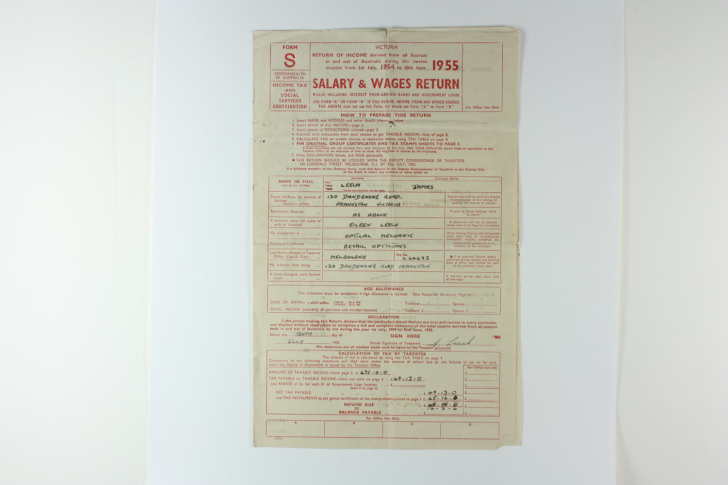 tax-return-james-leech-commonwealth-of-australia-jul-1954-jun-1955