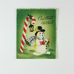 Christmas Card - Snowman, Eva & Arthur to James, Eileen, Susan & Phillip Leech,England, 1956