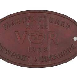 Locomotive Builders Plate - Victorian Railways, Newport Workshops, Victoria, 1909