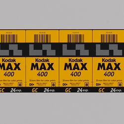 Film Cassette Sheet - Kodak Australasia Pty Ltd, Kodak Max 400, circa 1980-2000