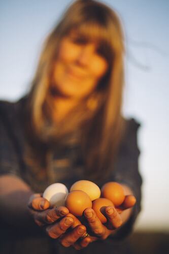 Amy Paul with Eggs, Walkerville, Victoria, 20 Nov 2016