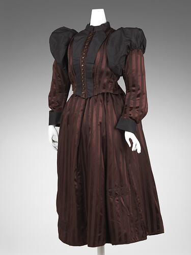 Dress - Wedding, Burgundy Grosgrain, circa 1890