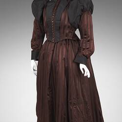Dress - Wedding, Burgundy Grosgrain, circa 1890