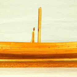 Portside view of ship model.