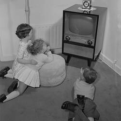 Negative - Children Watching Early Model Television Set, Eaglemont, 1959